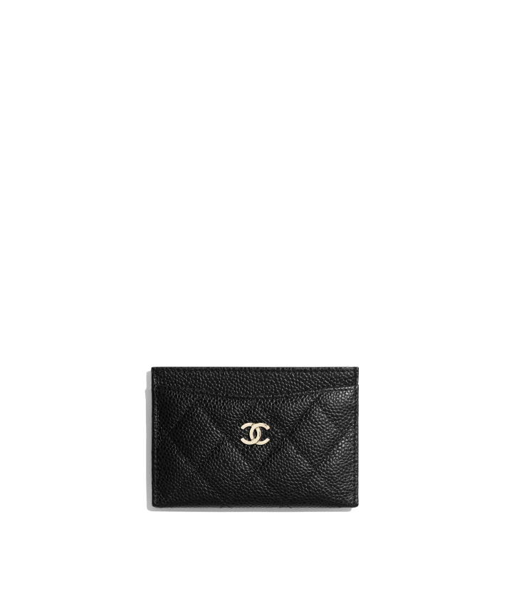Classic card holder - Shiny grained calfskin & silver-tone metal, white — Fashion | CHANEL