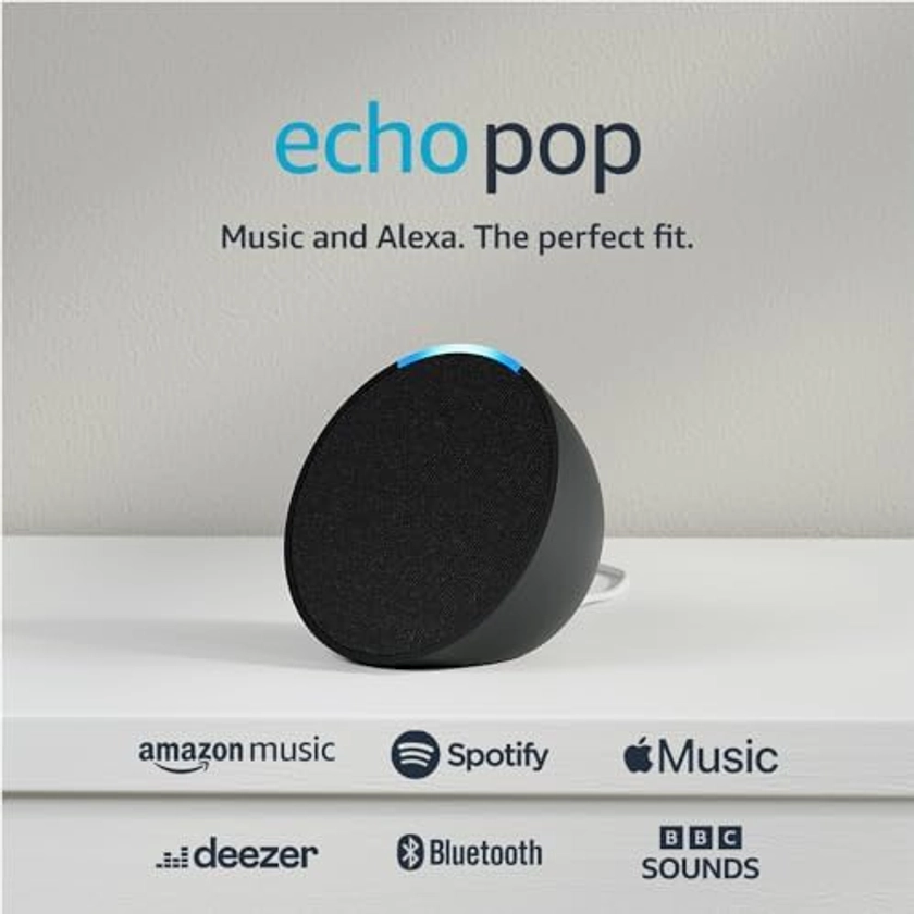 Echo Pop | Full sound compact Wi-Fi and Bluetooth smart speaker with Alexa | Charcoal