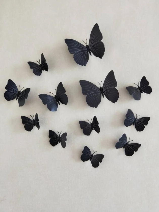 12 piezas/set pegatina de pared de mariposa 3D, pegatina de mariposa de plástico moderna para boda, hogar