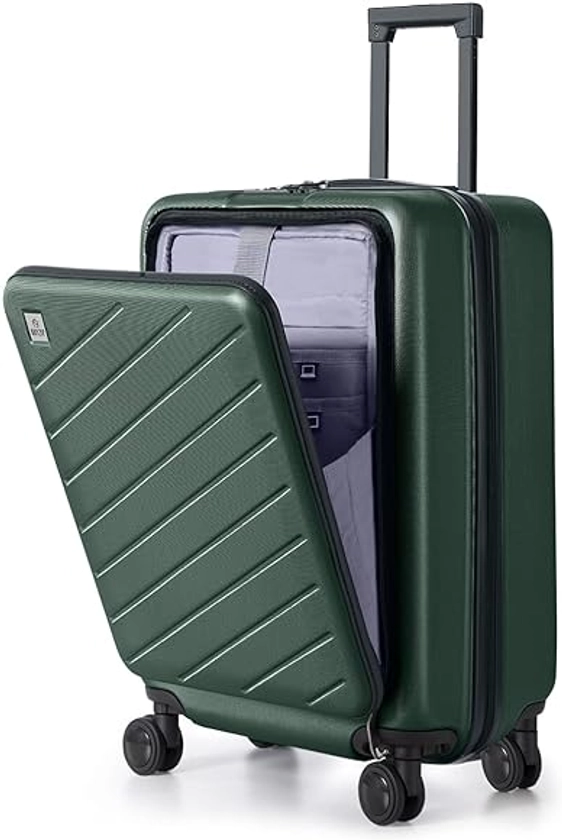 AnyZip Carry On Luggage 20'' Suitcase with Pocket Compartment ABS+PC Spinner Wheels TSA Lock Dark Green