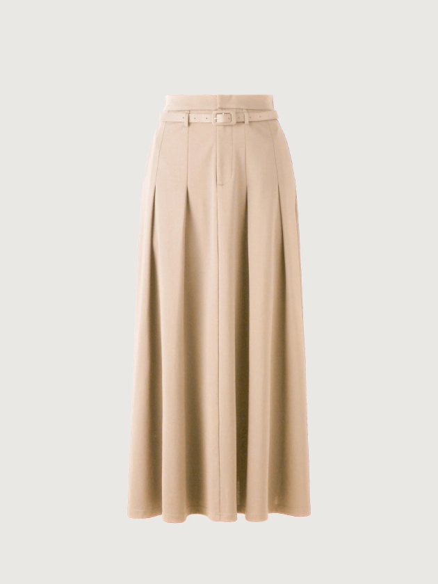 Pin-Tuck Midi Skirt with Belt