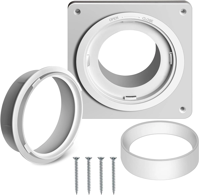 Dryer Vent Connector Kit, Dryer Vent Wall Plate with Quick Connect & Disconnect, Twist Lock Dryer Duct Connector Kit Fits 4 Inch Tubes, Covers Area 7 Inch x 7 Inch, for Dryer Washer Bathroom