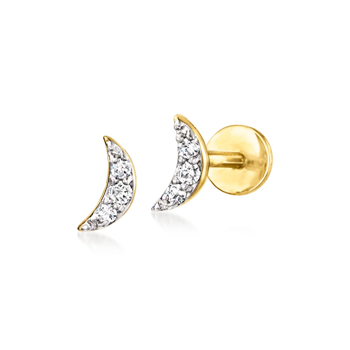 Diamond-Accented Moon Flat-Back Stud Earrings in 14kt Yellow Gold | Ross-Simons