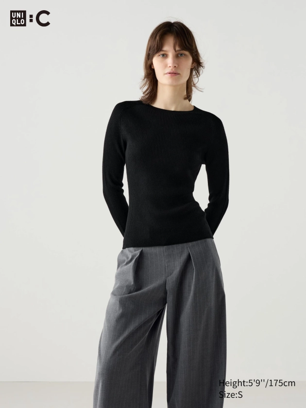 Pull Côtelé en Maille 3D de Mérinos Mélangé pour Femme | UNIQLO FR