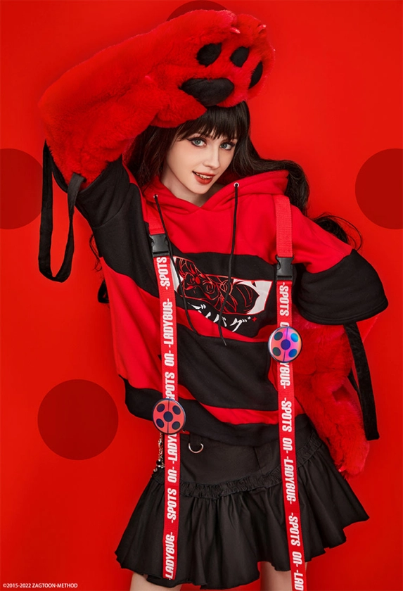 Miraculous Ladybug Micotaku Paw Hoodie Red And Black Marinette Printed Hooded Daily Wear