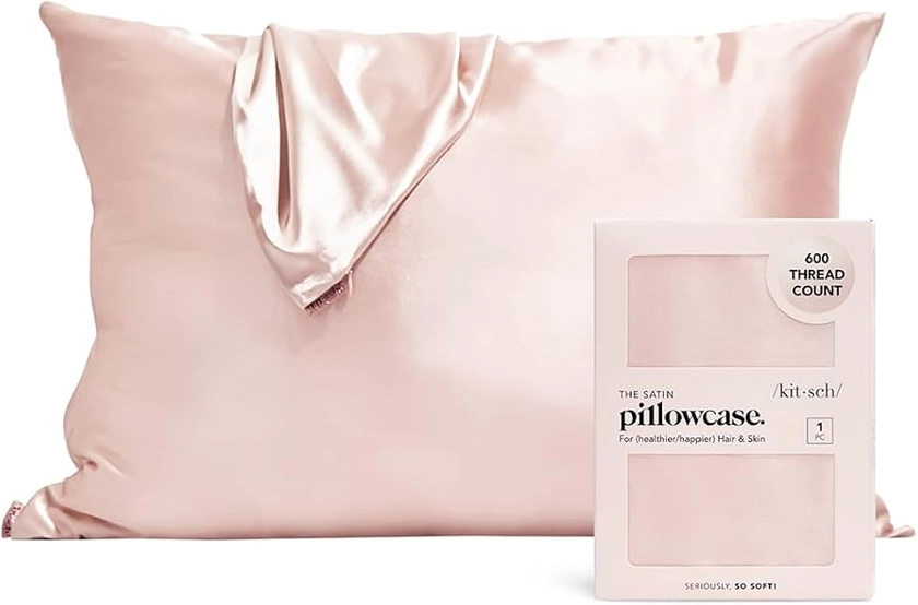 Kitsch 100% Satin Pillowcase with Zipper, Softer Than Silk Pillowcase for Hair & Skin, Cooling Pillow case, Satin Pillow Case Cover (Standard/Queen (1 Pack), Blush)