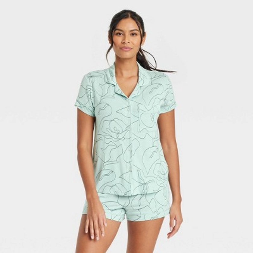 Women's Beautifully Soft Short Sleeve Notch Collar Top and Shorts Pajama Set - Stars Above™ Green/Floral XL