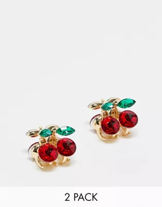 Glamorous bejwelled 2 pack of cherry hair clips in red | ASOS