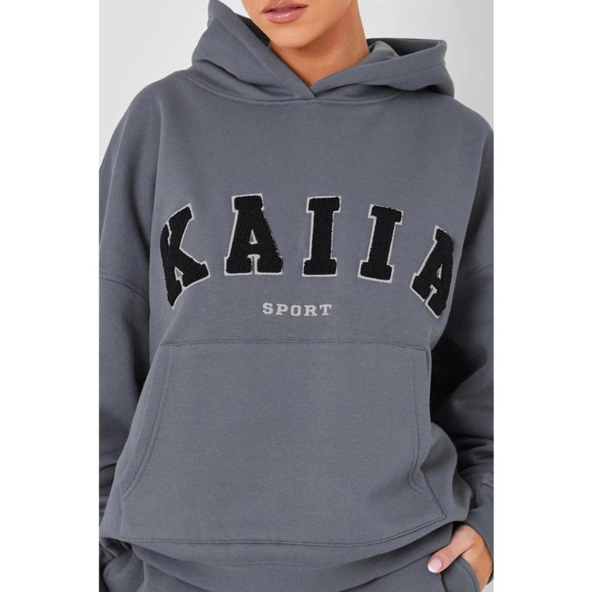 Kaiia Sport Oversized Logo Hoodie in Charcoal Grey