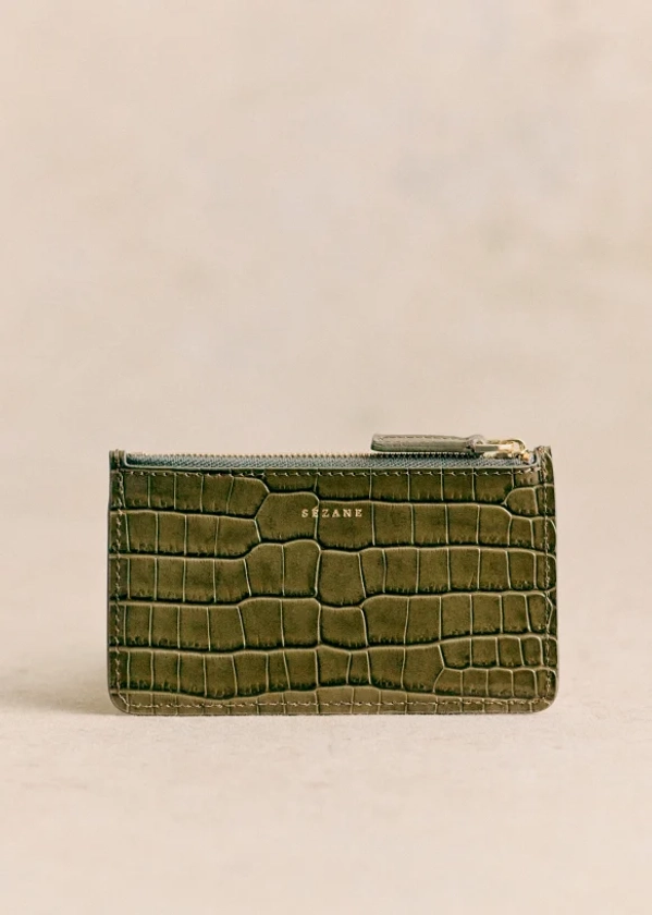 Alfred Large Card Holder - Khaki Crocodile Print - Bovine leather - Sézane