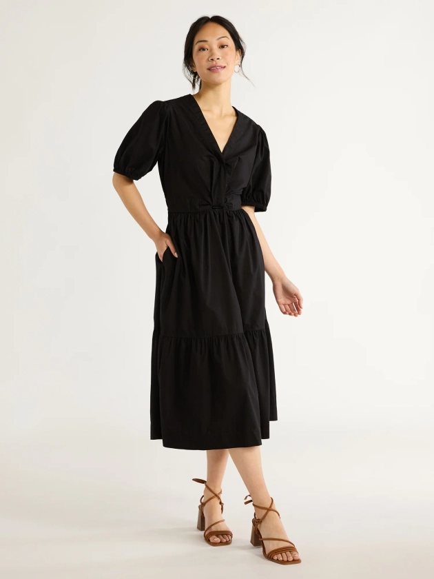 Free Assembly Women's Twist Front Cotton Midi Dress, Sizes XS-XXL