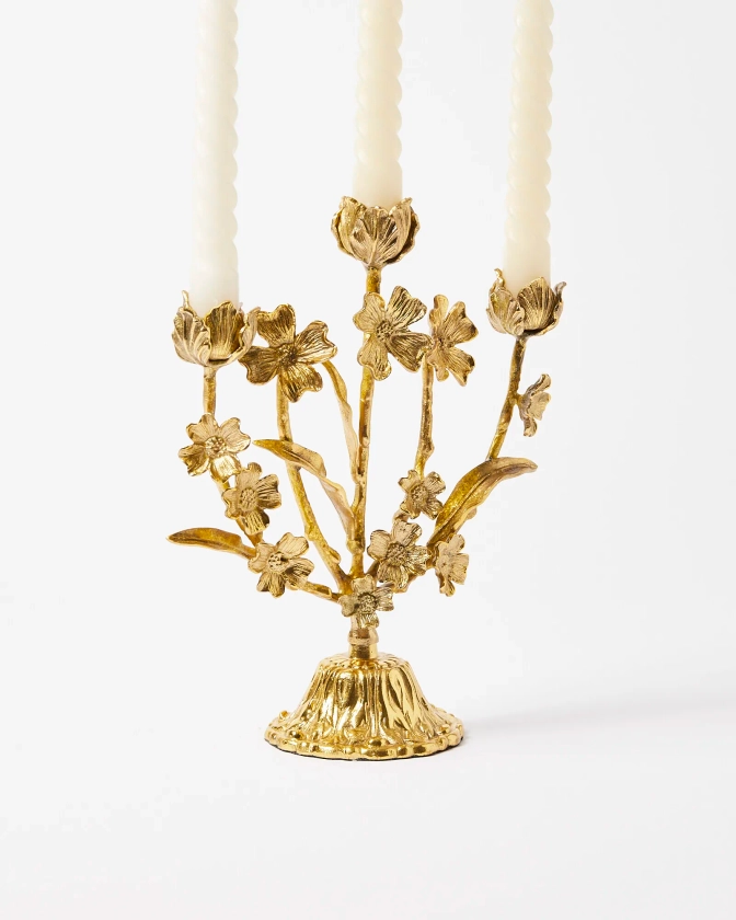 Flower Gold Metal Candelabra | Oliver Bonas
