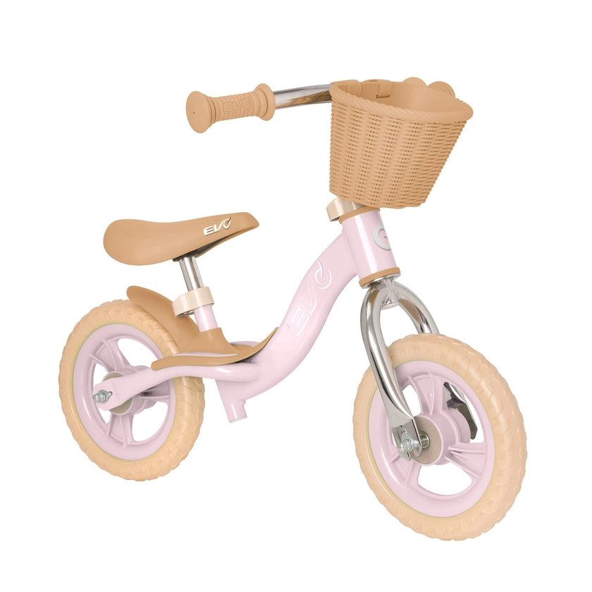 Evo Retro Glider 10 Inch Balance Bike with Basket - Baby Pink | The Nursery Store