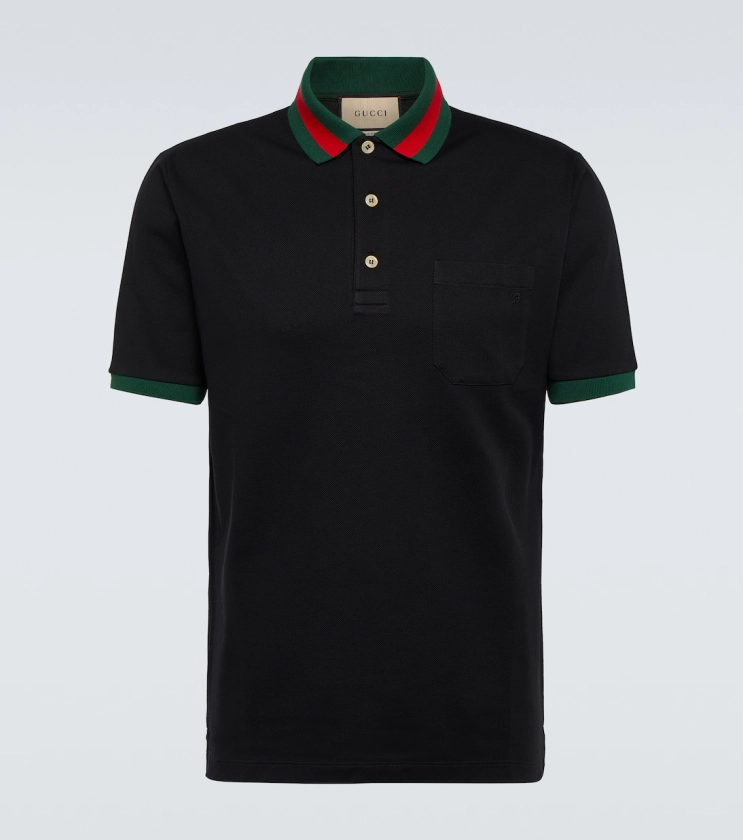 Web-collar piqué polo shirt in black - Gucci | Mytheresa