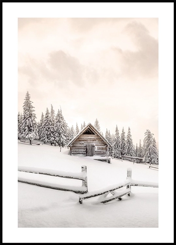 Snowy Cabin Poster