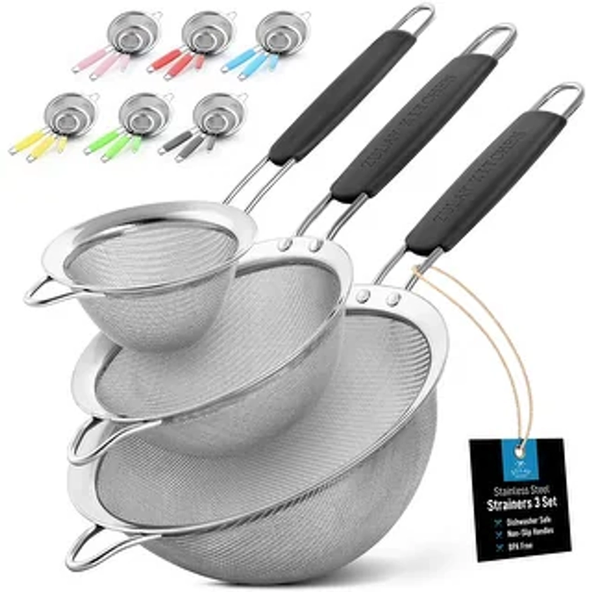 Zulay Kitchen Premium Stainless Steel Fine Mesh Strainer Set | Overstock.com Shopping - The Best Deals on Bowls & Colanders | 43640739