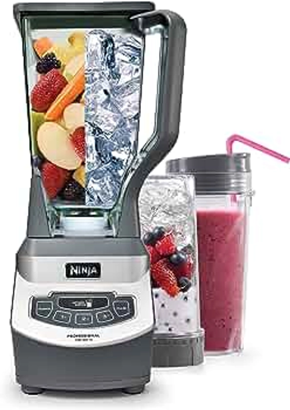 Ninja BL660 Professional Compact Smoothie & Food Processing Blender, 1100-Watts, 3 Functions -for Frozen Drinks, Smoothies, Sauces, & More, 72-oz.* Pitcher, (2) 16-oz. To-Go Cups & Spout Lids, Gray