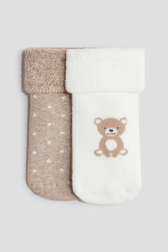 Lot de 2 paires de chaussettes en bouclette - Beige/nounours - ENFANT | H&M FR