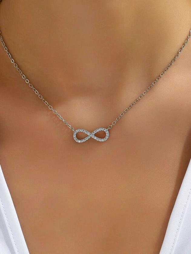 1pc Light Luxury Infinity Symbol & Cubic Zirconia Inlaid Collarbone Chain Silver-colored Women's Necklace