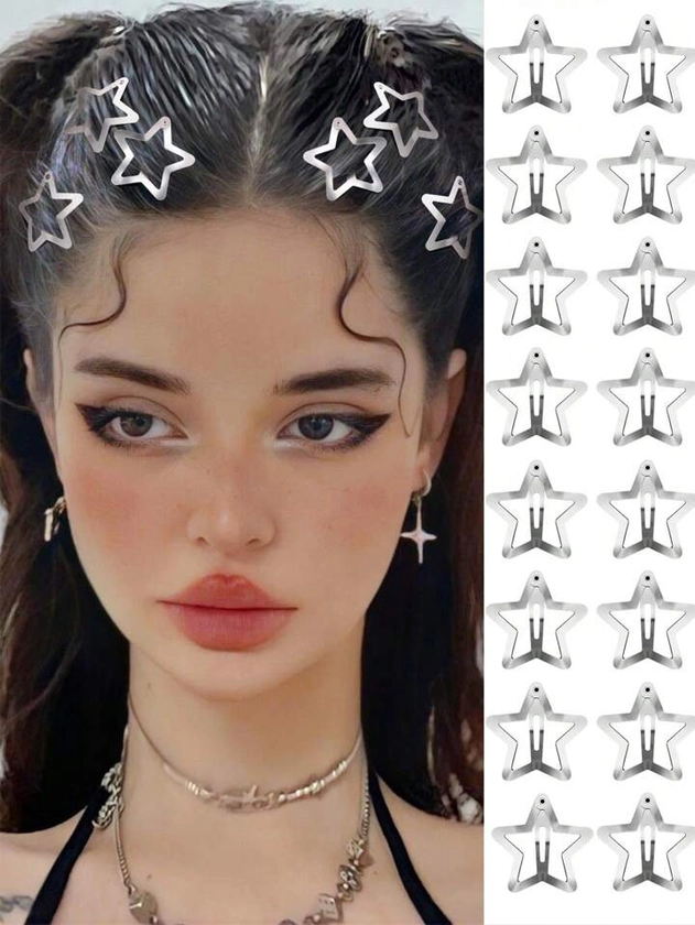 30 piezas de clips para el cabello con forma de estrella, pasadores de pelo de la década de los 2000 Y2K, accesorios de cabello con estrella antideslizante, clips de cabello de metal plateado para niñas, mujeres, tiaras urbanas