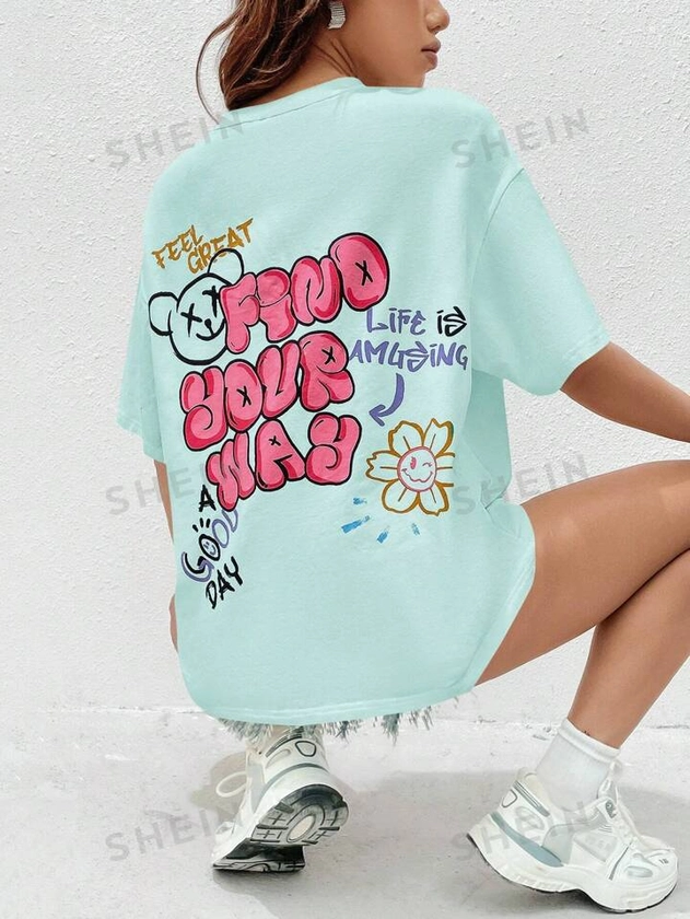 SHEIN EZwear T-shirt Graphique De Slogan