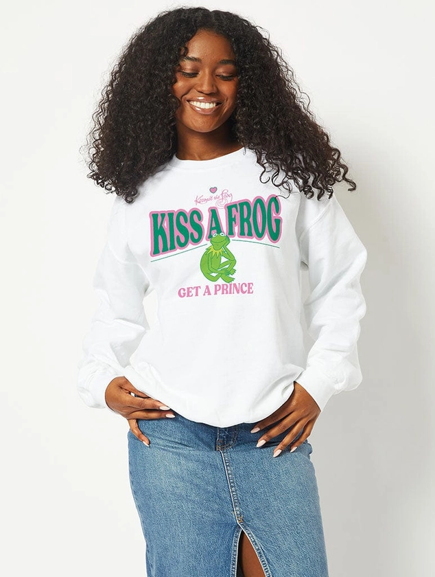 Disney Kermit Kiss a Frog Sweatshirt in White