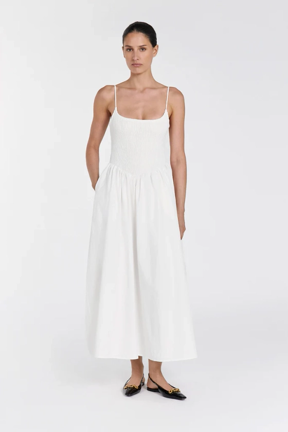 MILANO WHITE COTTON MIDI DRESS