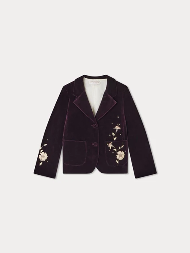 Veste Gyllian aubergine en velours lisse