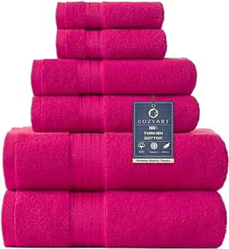 COZYART Hot Pink Bath Towels Set, Turkish Cotton Hotel Large Bath Towels Bulk for Bathroom, Thick Bathroom Towels Set of 6 with 2 Bath Towels, 2 Hand Towels, 2 Washcloths, 650 GSM…