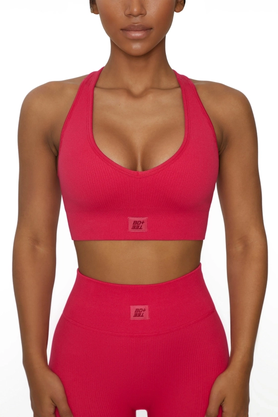 V Neck Sports Bra in Hot Pink