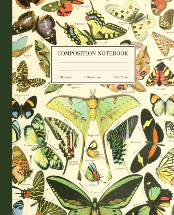Composition Notebook College Ruled: Luna Moth Butterfly Vintage Botanical Illustration | Cute Aesthetic Journal For Girls, Teens, Women | Wide Lined