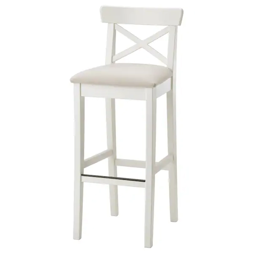 INGOLF bar stool with backrest, white/Hallarp beige, 75 cm - IKEA