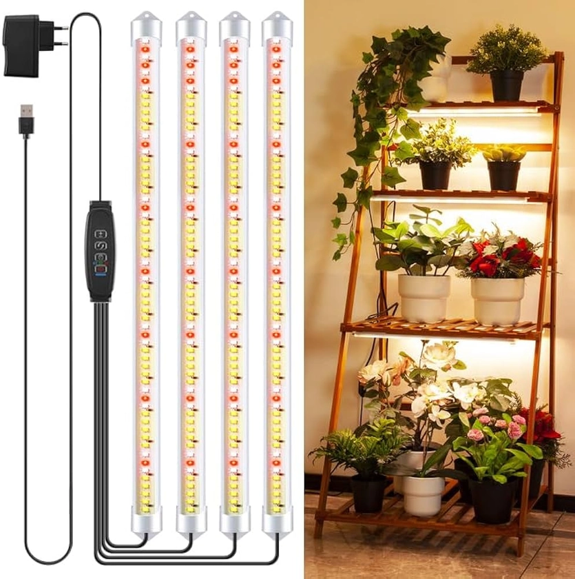 COKOLILA 4 Barres Lampe pour plantes LED, Sunlike Lampe Horticole 240 LED, Lampe Croissance avec minuterie Auto ON/Off 3/9/12H, 3 modes d'éclairage, Lampes de culture d'intérieur