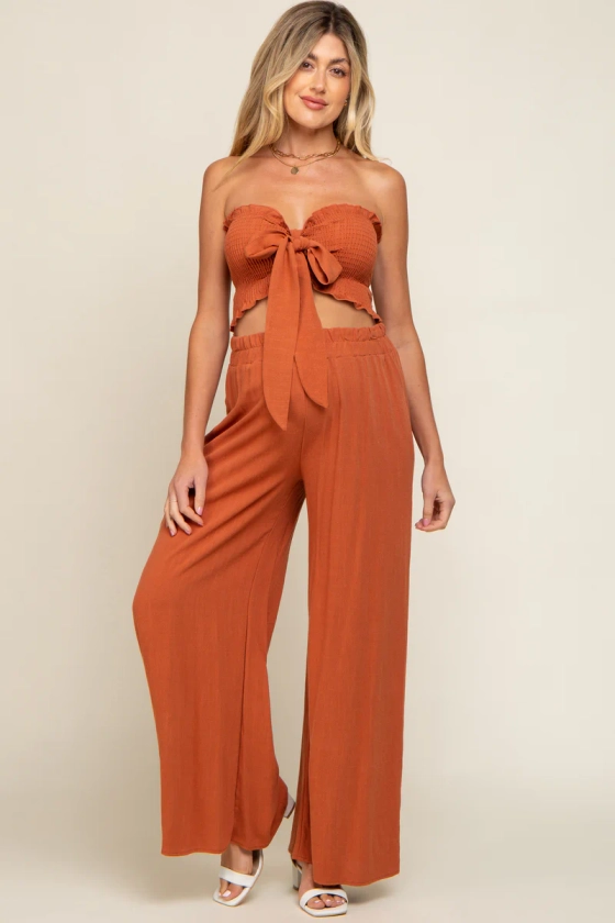 Rust Front Tie Crop Top and Pant Maternity Set