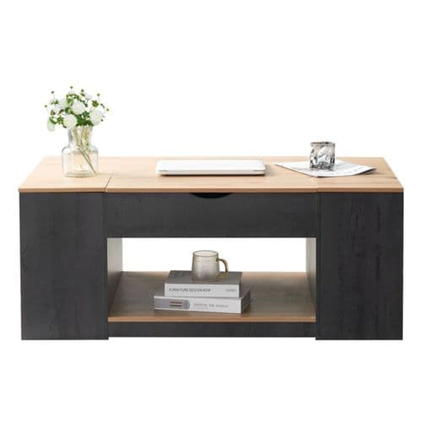 Table Basse Plateau Relevable Avec Coffre En Bois Et Noir - Table basse BUT