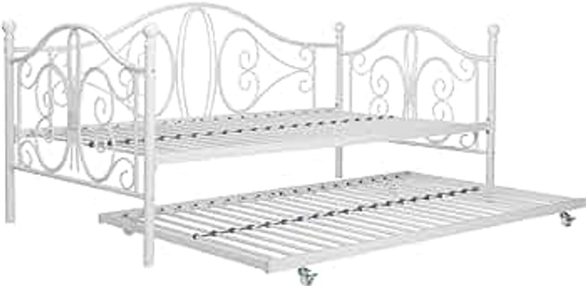 DHP Bombay Metal Twin Size Daybed Frame with Included Twin Size Trundle - White