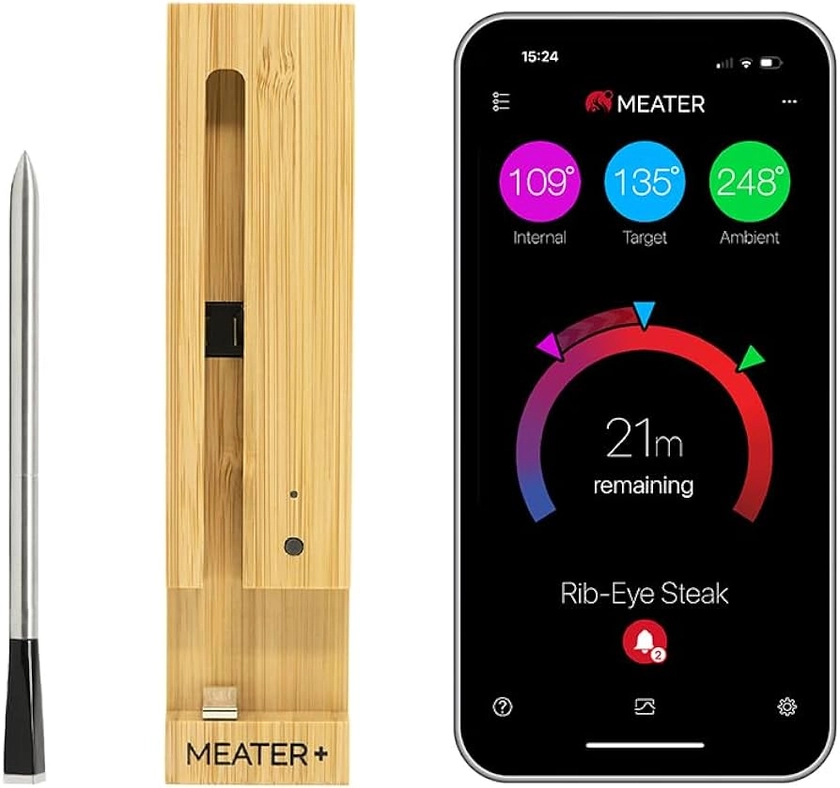 MEATER Plus: Wireless Smart Meat Thermometer with Bluetooth | Long Range | Measures Internal & Ambient Temp | for BBQ, Oven, Grill, Kitchen, Smoker, Rotisserie