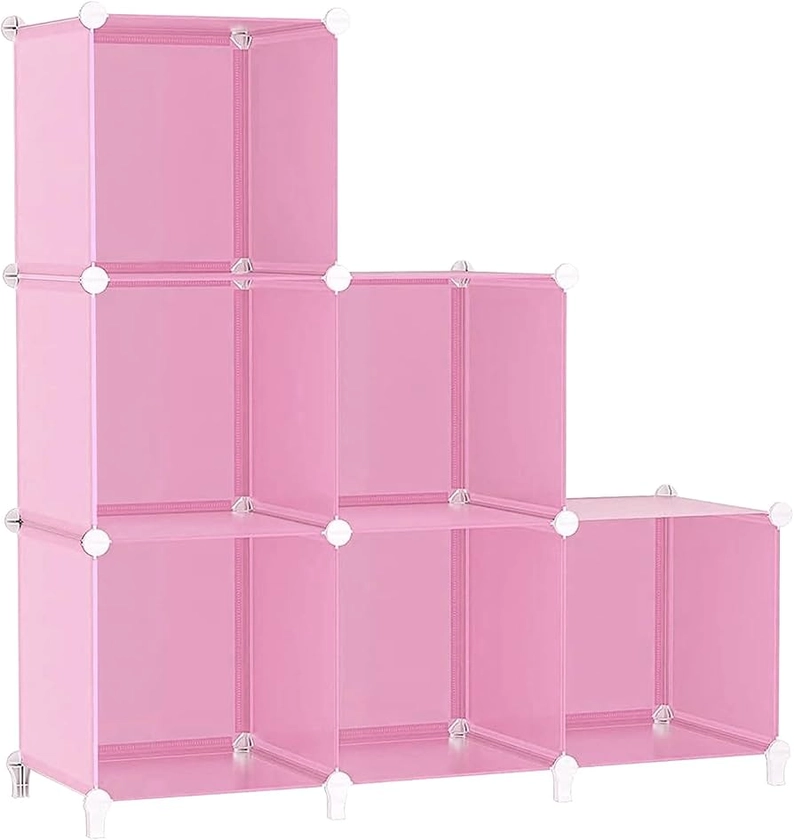 AWTATOS Cube Storage Organizer Protable Closet Organizers and Storage for Kids DIY Stackable 6 Cubes Storage Shelves Clothes Organizer for Bedroom, Home Office, Pink