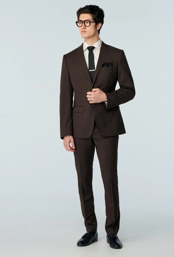 Men's Custom Suits - Milano Glen Check Brown Suit | INDOCHINO
