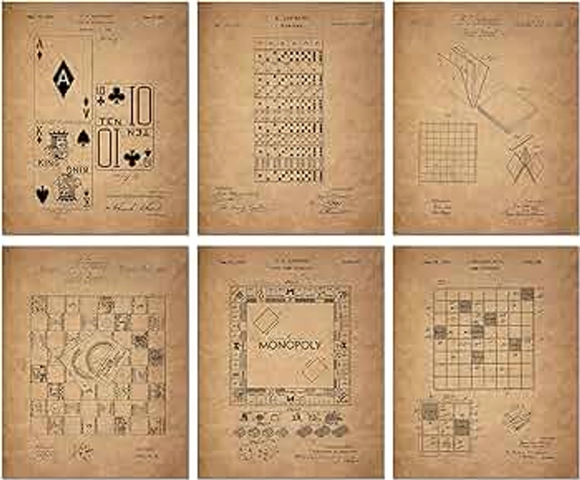 Board Games Patent Wall Art Prints - Set of 6 Vintage Family Board Games Photos