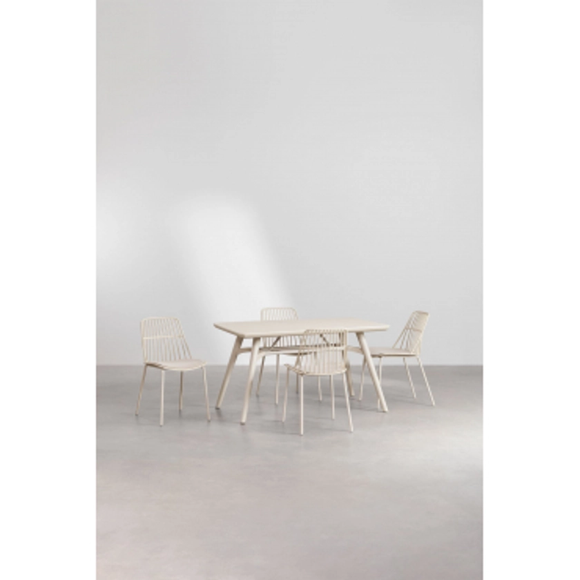 Ensemble table rectangulaire Joane (134x78 cm) et 4 chaises de jardin Maeba