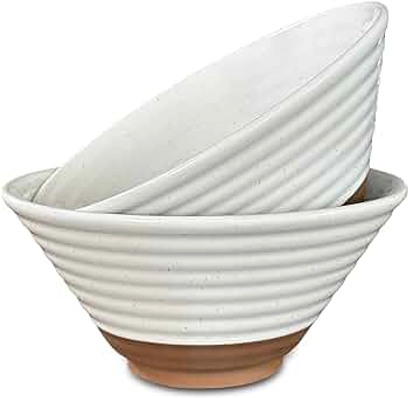 Mora Ceramic Ramen Bowl Set of 2, 45oz - Great for Pho, Miso Udon Soup, Instant Noodles, Serving, Thai or Asian Food - Microwave Safe Large Japanese Noodle Bowls, Modern Kitchen - Vanilla White