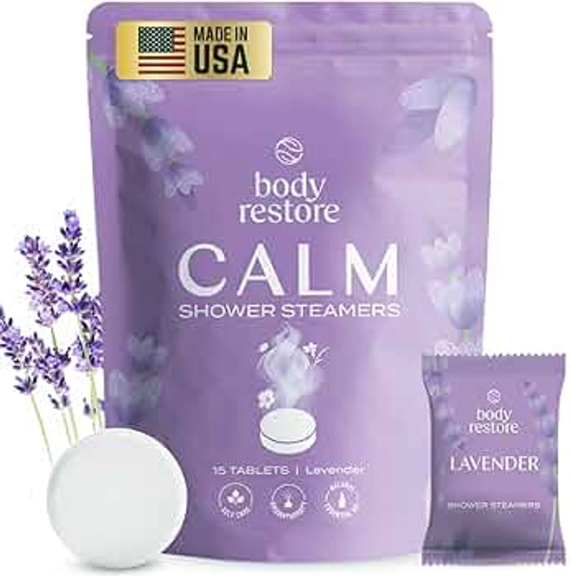 Body Restore Shower Steamers Aromatherapy 15 Pack - Relaxation Birthday Gifts for Women and Men, Travel Essentials, Stress Relief and Self Care - Lavender