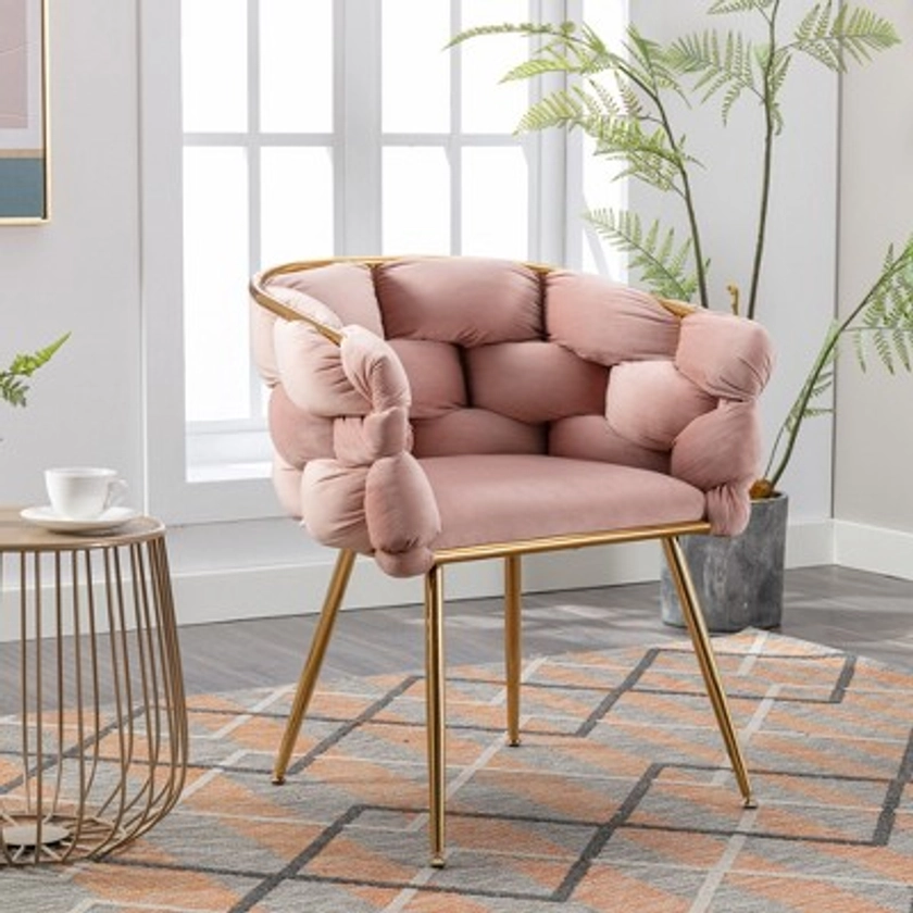 2 PCS Modern Velvet Upholstered Accent Chair with Curved Tufted Backrest, Pink-ModernLuxe