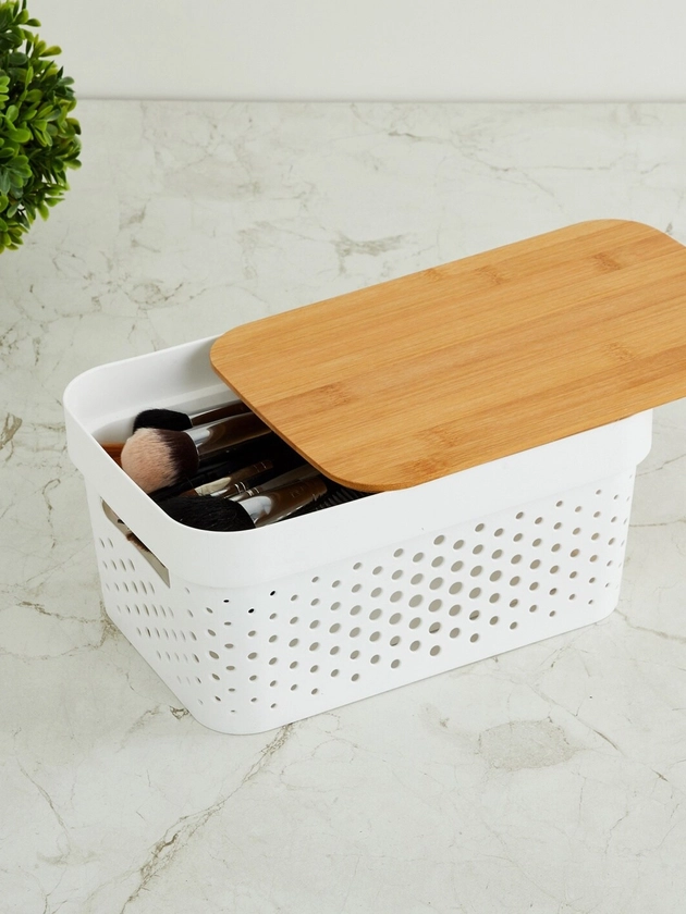Buy Home Centre White & Brown Regan Infinity Basket With Bamboo Lid -  - Home for Unisex