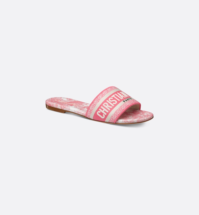 Dioriviera Dway Slide Embroidered Cotton and Candy Pink Toile de Jouy Sauvage Motif | DIOR