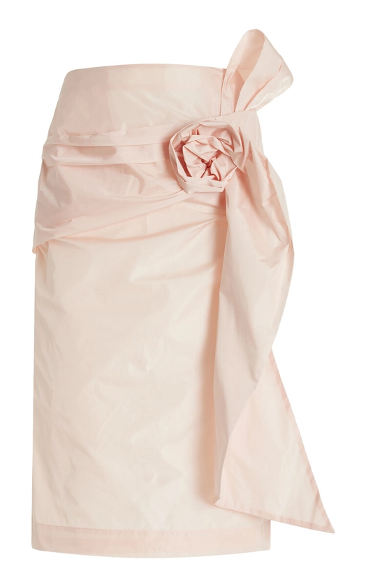 Rose-Detailed Taffeta Midi Skirt