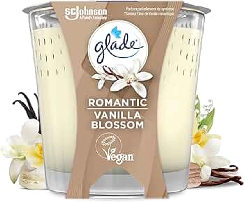 Glade Bougie Vegan Parfum Infusé Huiles Essentielles Romantic Vanilla Blossom - 30 Heures de Parfum - 1 Bougie