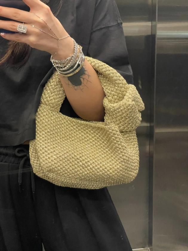 Crochet Handbag, Glitter Gold Baguette Pouch Clutch, Top Handle Bags,knitted Evening Bag Sparkly,hand Woven Bag for Women, Friend Gifts - Etsy Australia
