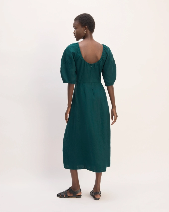 The Linen Short-Sleeve Scoop Midi Dress